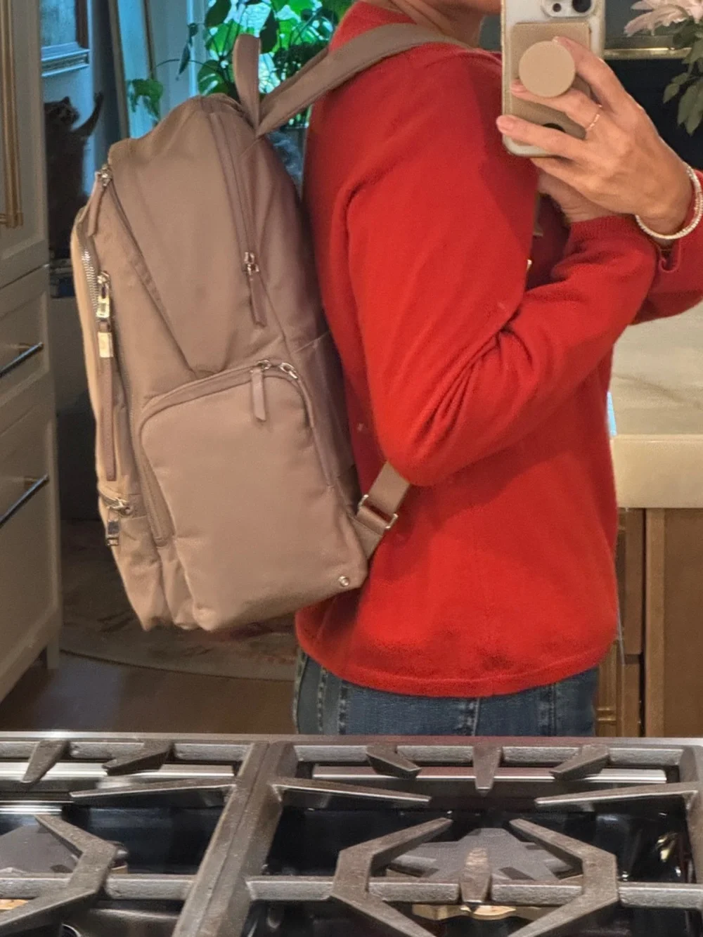 Tumi Taupe Backpack with Silver Hardware